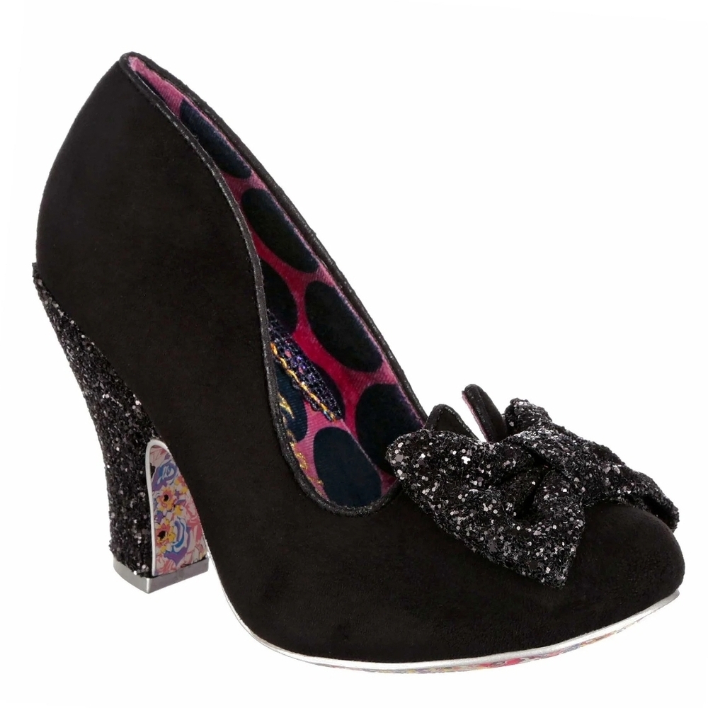 Irregular Choice "Nick of Time" heels, Black glitter, size 39